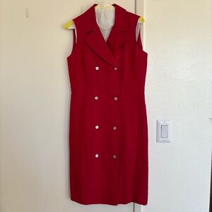 Talbots Irish Linen Cherry Red Sleeveless Button Down Dress Size 4
